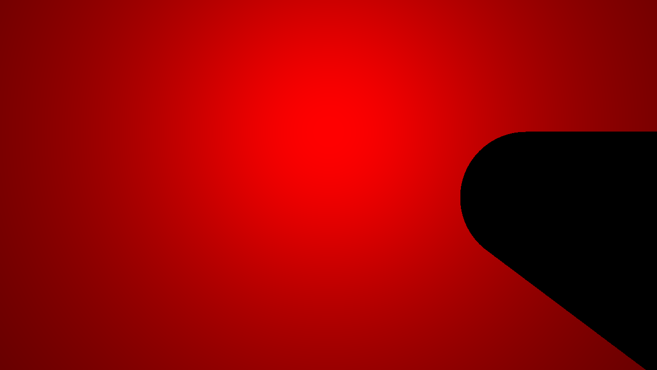 Red light falling off from the centre, but this time a circular object creates a pitch black shadow pointing diagonally away from the light at the centre.