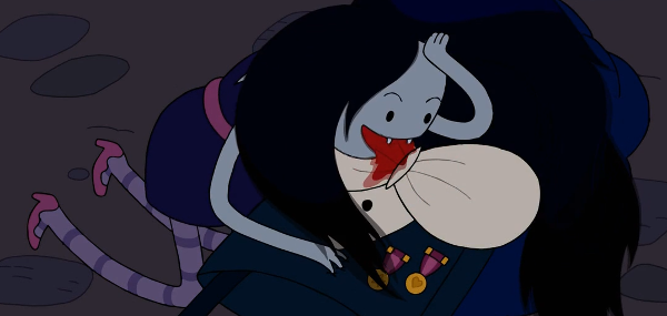 Marceline slurps the red colour from some old vampire-like guy's tie.