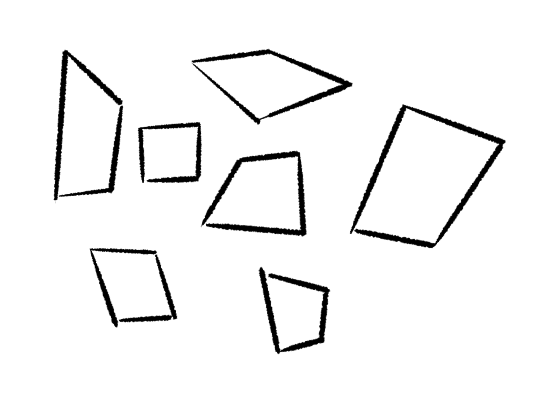 A messy collection of convex quadrilaterals.