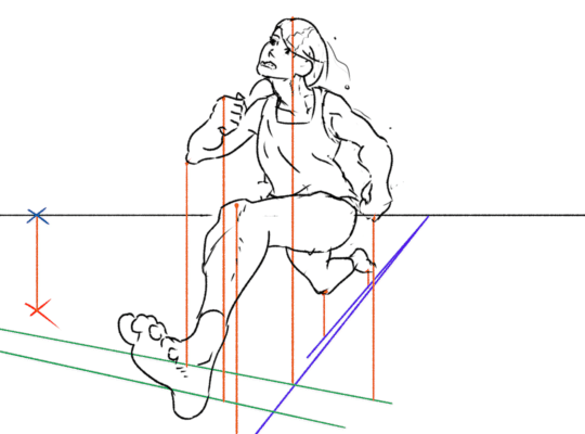 Animated construction of a (slightly janky) shadow of the running girl.