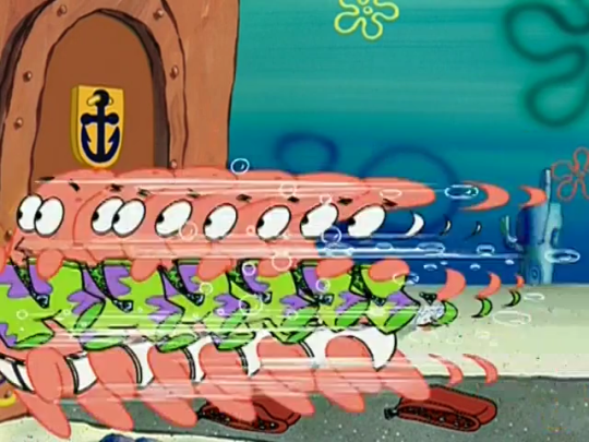 Still from Spongebob Squarepants with a smeared out character as multiple drawings.