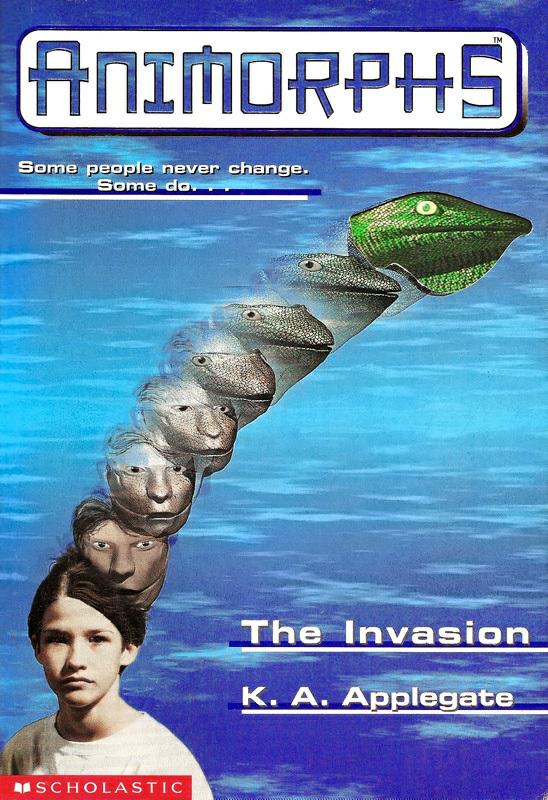 Picture of the book cover featuring a series of stills from a transformation sequence of a boy turning into a lizard, rendered in gloriously awful 90s CGI.