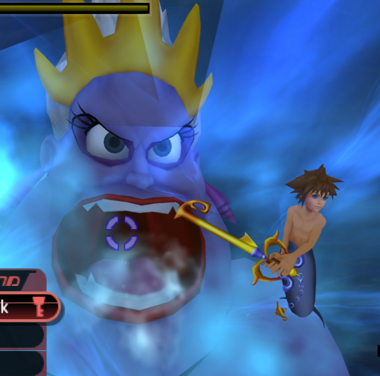 Ursula attempts to draw Sora into her vast, open mouth.