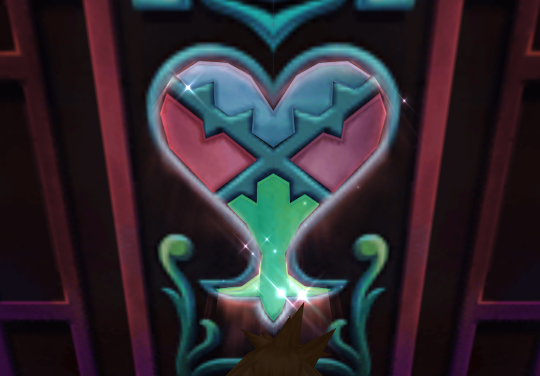 Four pieces which together form the Heartless emblem in pastel colours, placed into slots.