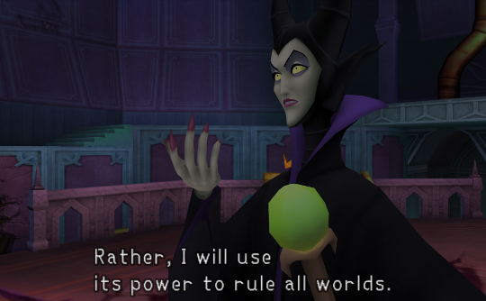 Maleficent explaining 'Rather, I will use its power to rule all worlds.'