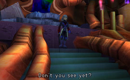 Riku stands in front of the portal between the pipes, saying 'Don't you see yet?'