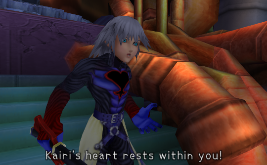 Riku shouting 'Kairi's heart rests within you!'