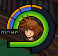 The health/mana bar from the corner of the screen, showing Sora's grinning face and a very long green line representing health.