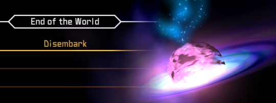 A purple misty sphere labelled 'End of the World'.