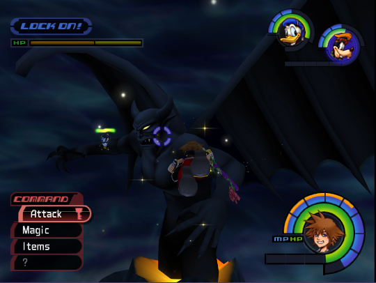 Sora flying near a huge black gargoyle-like creature.