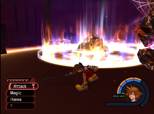 Sora ducking as an enormous meteor lands nearby.