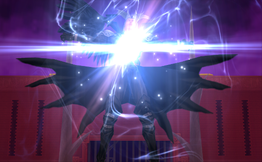 Sephiroth spreadeagled with a huge white light bursting out of his chest.
