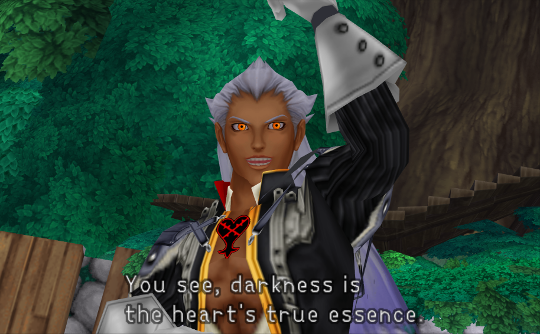 Ansem, back in his real form, saying 'You see, darkness is the heart's true essence.'