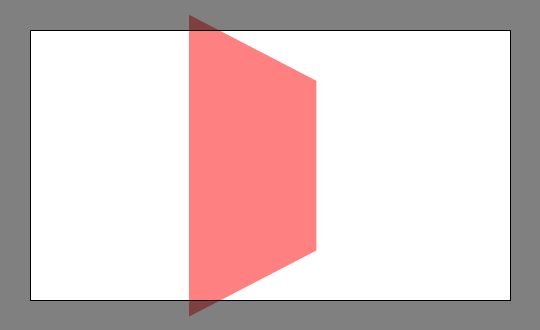 Image of a red trapezium, corresponding to a square viewed in perspective. The borders of the image are covered with a translucent black overlay, marking the boundaries of the render.