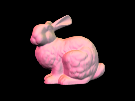 A smooth Stanford bunny, lit by pink and yellow light.