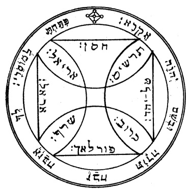Black-and-white image of the Seventh Pentacle of the Sun.