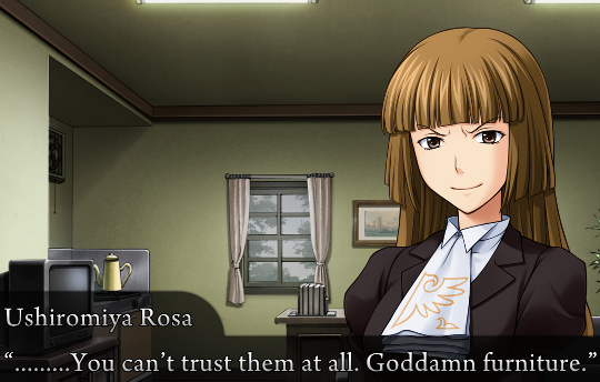 Rosa with a vindictive expression: “………You can’t trust them at all. Goddamn furniture.”