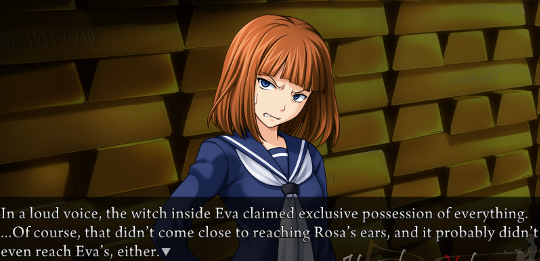 Narration: ‘In a loud voice, the witch inside Eva calimed exclusive possession of everything. …Of course, that didn’t come close to reaching Rosa’s ears, and it probably didnBt even reach Eva’s, either.”