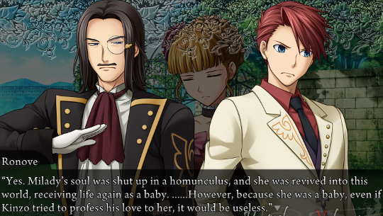 Ronove to Battler: “Yes. Milady’s soul was shut up in a homunculus, and she was revived into this world, receiving lif eagain as a baby. ……However, because she was a baby, even if Kinzo tried to profess his love to her, it would be useless.”